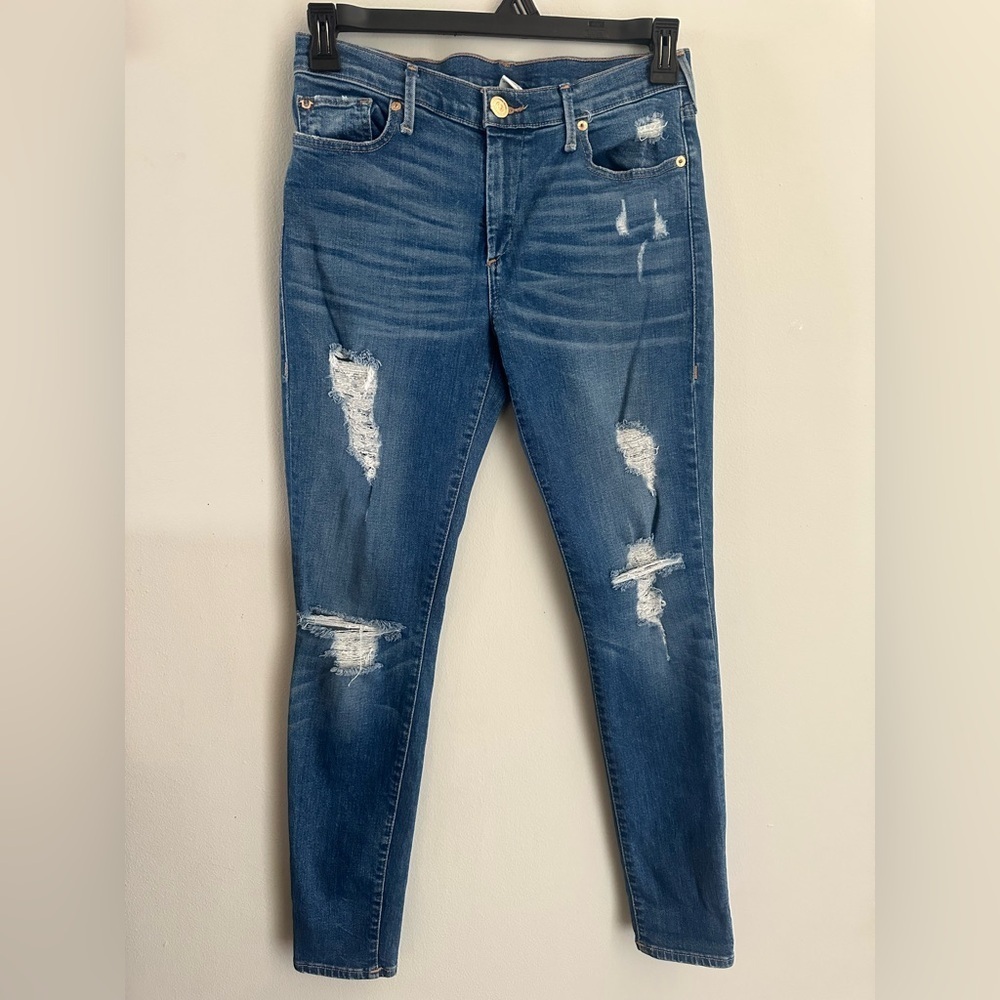 Tru Religion Halle Mid Rise Super Skinny Taille Haute Women Jeans Distressed 28